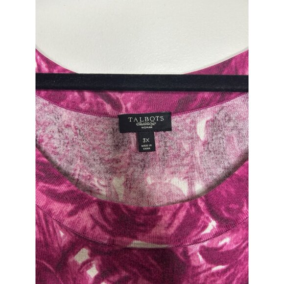 Talbots Sweater Scoop Neck Fuchsia Pink Floral Silk Cotton Blend Plus Size 3X - Picture 4 of 9
